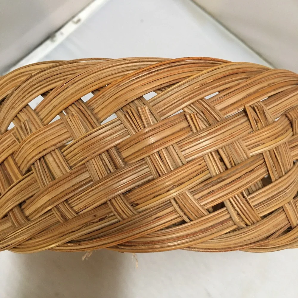 Wicker Basket Decor 8.5in Brown Round Woven Split Wood Handcrafted Cottagecore